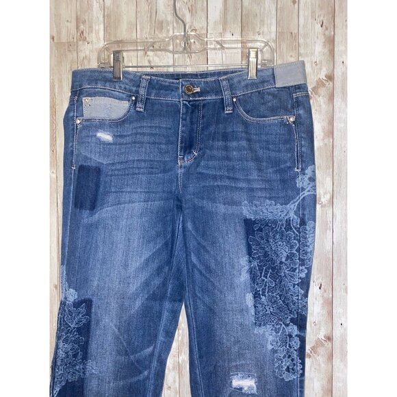 White House Black Market Jeans Patched Embroidered Distressed Girlfriend Size 4 - Picture 6 of 12